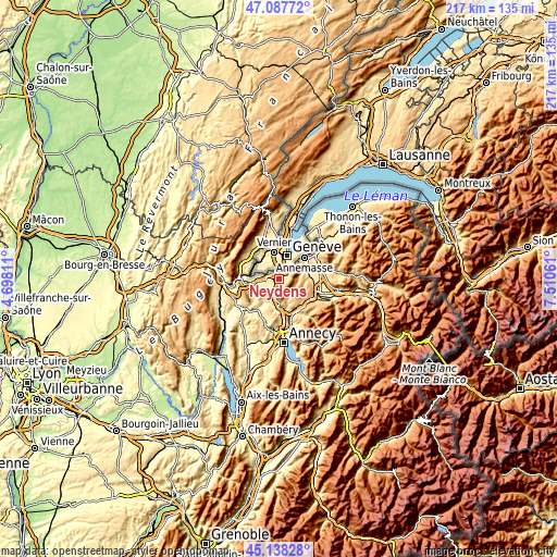 Topographic map of Neydens