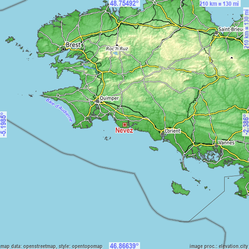 Topographic map of Névez