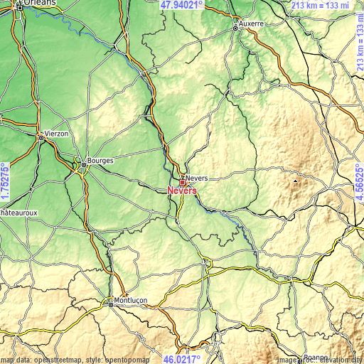 Topographic map of Nevers