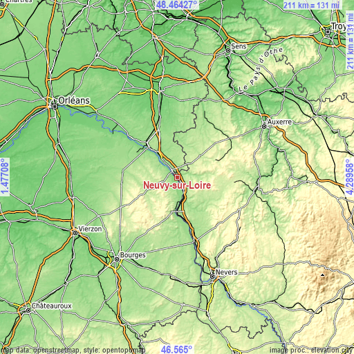 Topographic map of Neuvy-sur-Loire