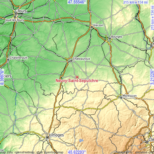 Topographic map of Neuvy-Saint-Sépulchre