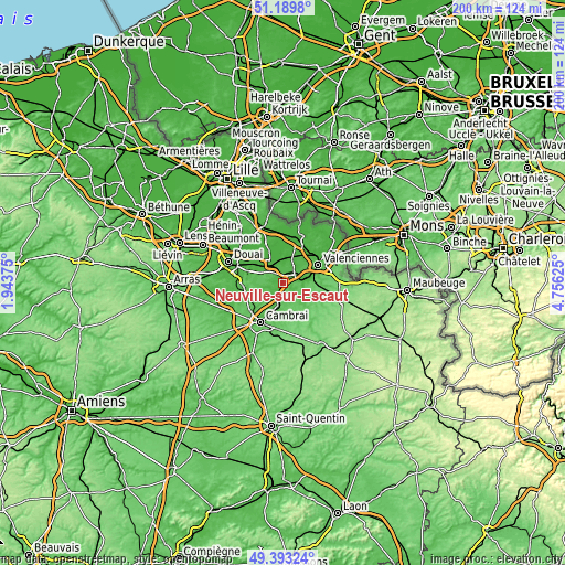 Topographic map of Neuville-sur-Escaut