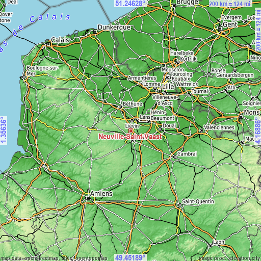 Topographic map of Neuville-Saint-Vaast