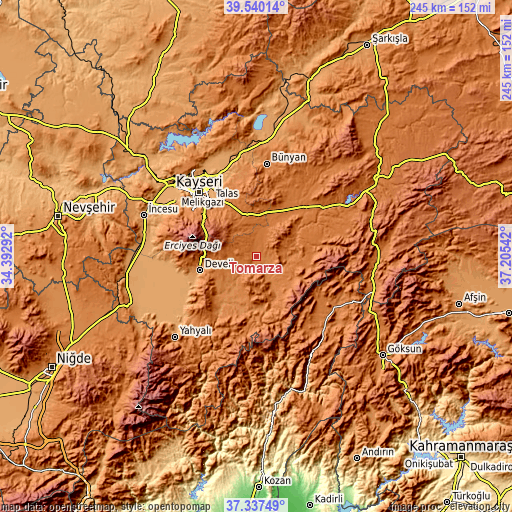 Topographic map of Tomarza