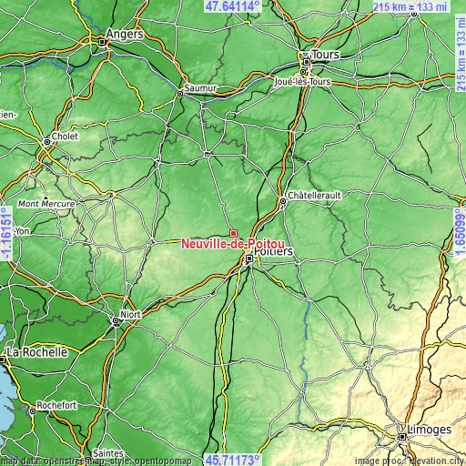 Topographic map of Neuville-de-Poitou