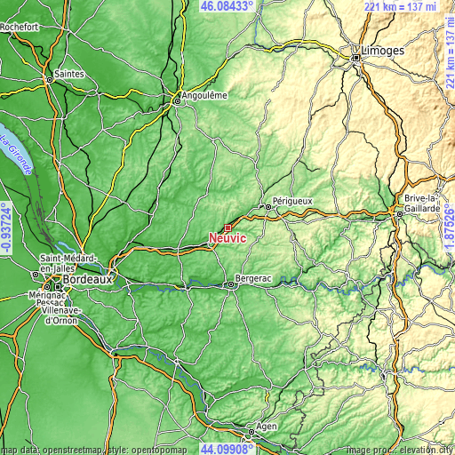 Topographic map of Neuvic