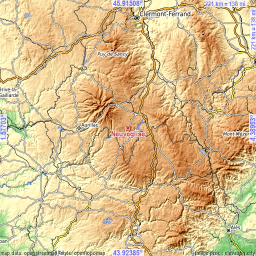 Topographic map of Neuvéglise