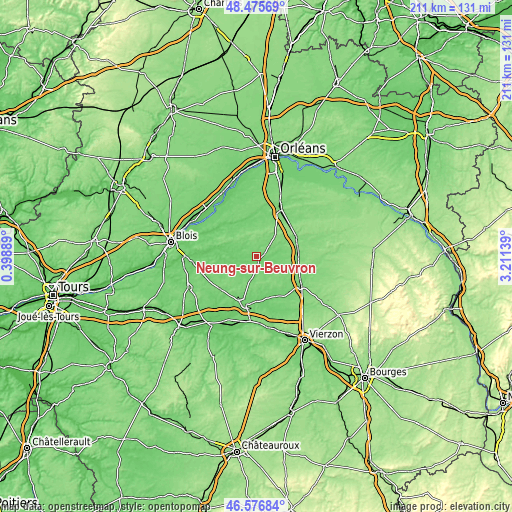 Topographic map of Neung-sur-Beuvron