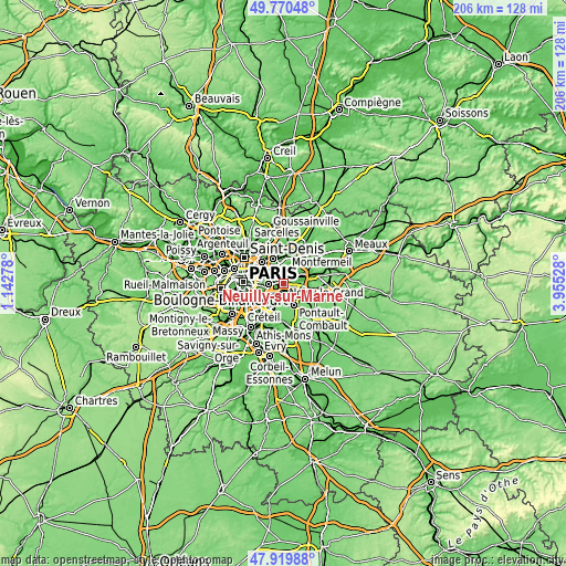 Topographic map of Neuilly-sur-Marne
