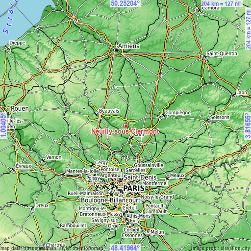 Topographic map of Neuilly-sous-Clermont