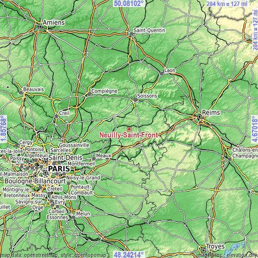 Topographic map of Neuilly-Saint-Front