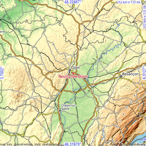 Topographic map of Neuilly-lès-Dijon