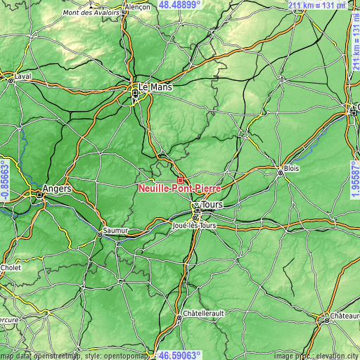 Topographic map of Neuillé-Pont-Pierre