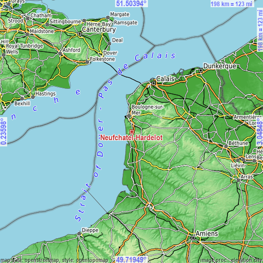 Topographic map of Neufchâtel-Hardelot