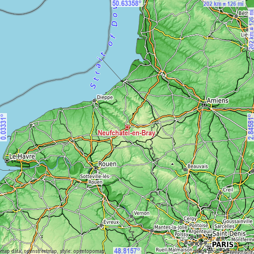 Topographic map of Neufchâtel-en-Bray