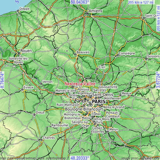 Topographic map of Nesles-la-Vallée