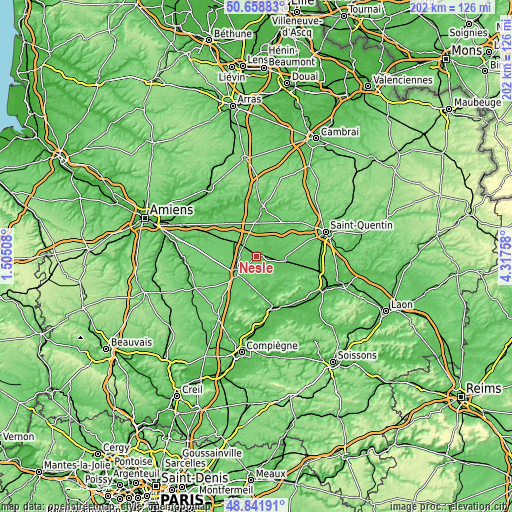 Topographic map of Nesle