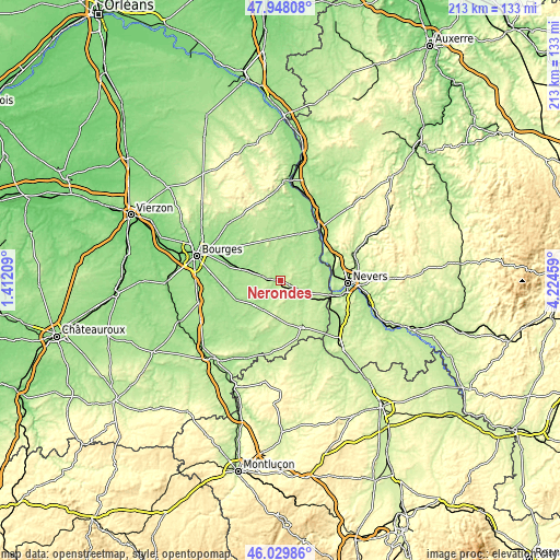 Topographic map of Nérondes