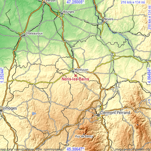 Topographic map of Néris-les-Bains