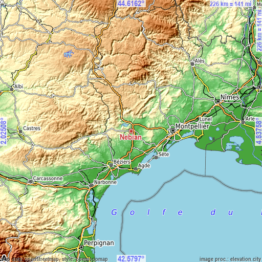 Topographic map of Nébian