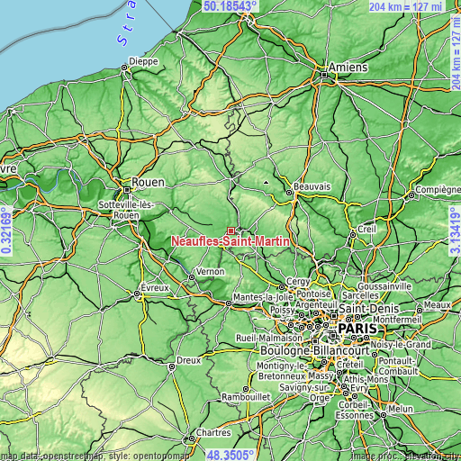 Topographic map of Neaufles-Saint-Martin