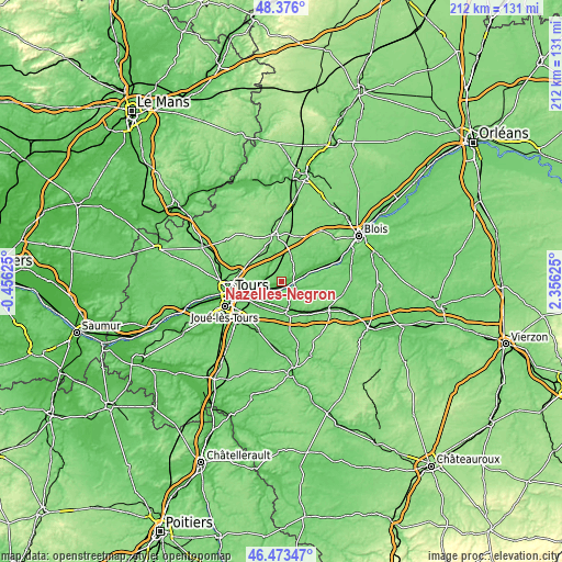 Topographic map of Nazelles-Négron