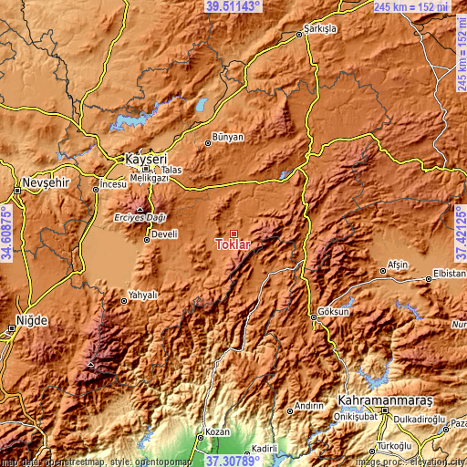 Topographic map of Toklar