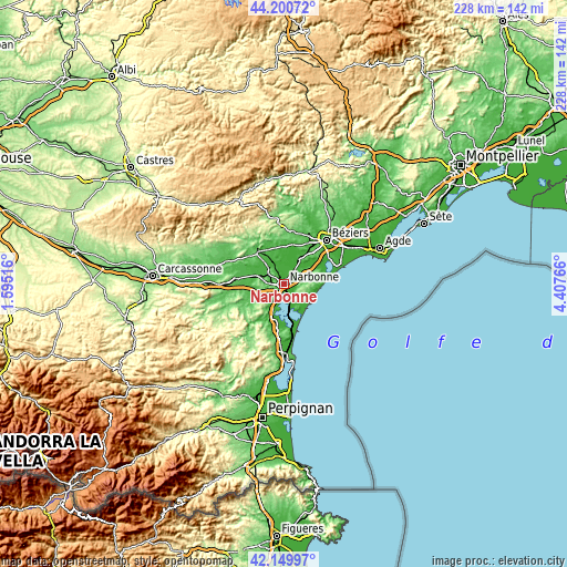 Topographic map of Narbonne