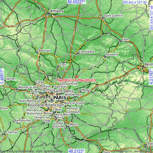 Topographic map of Nanteuil-le-Haudouin