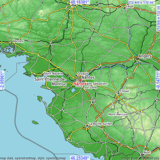Topographic map of Nantes