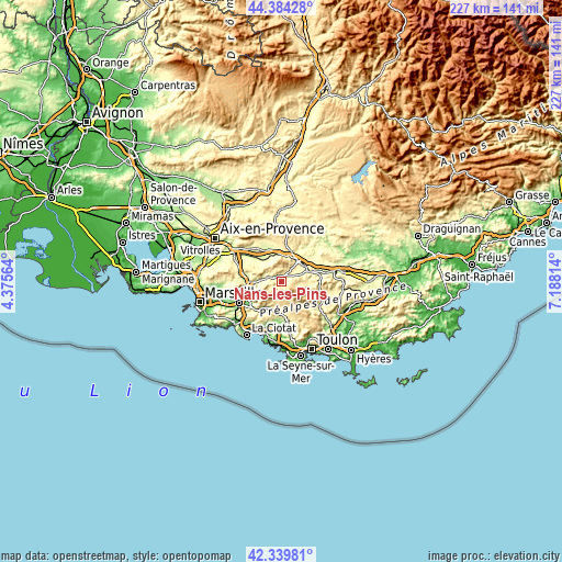 Topographic map of Nans-les-Pins