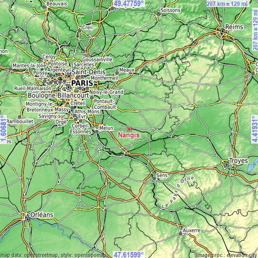 Topographic map of Nangis