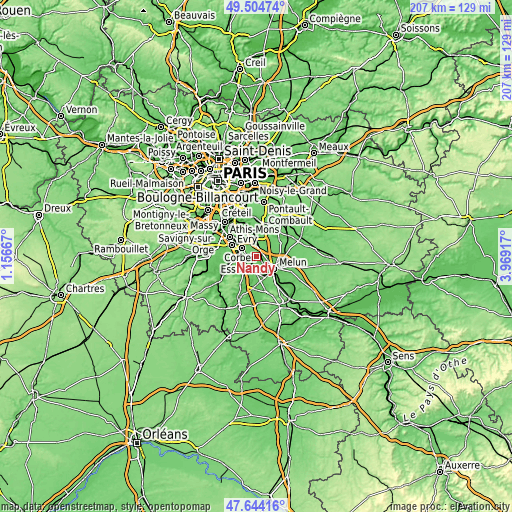 Topographic map of Nandy