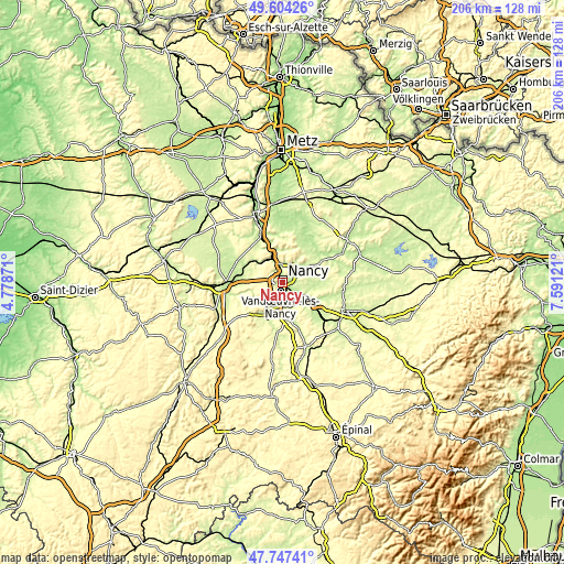 Topographic map of Nancy