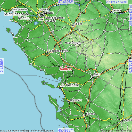 Topographic map of Nalliers