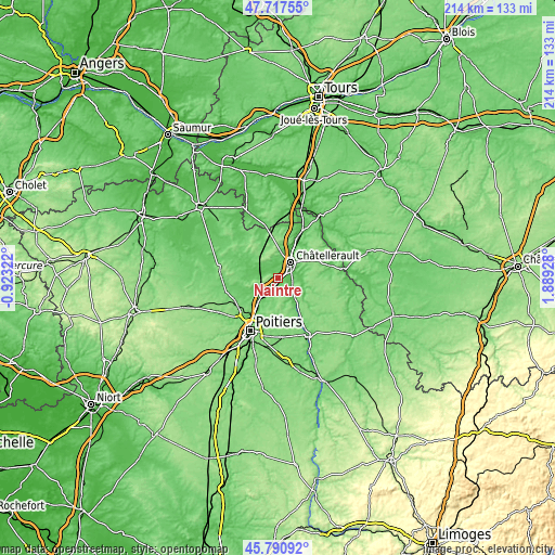 Topographic map of Naintré