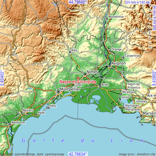 Topographic map of Nages-et-Solorgues