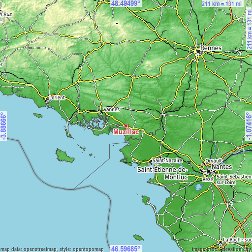 Topographic map of Muzillac