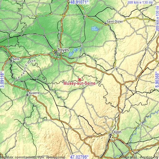 Topographic map of Mussy-sur-Seine