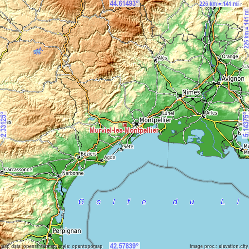 Topographic map of Murviel-lès-Montpellier