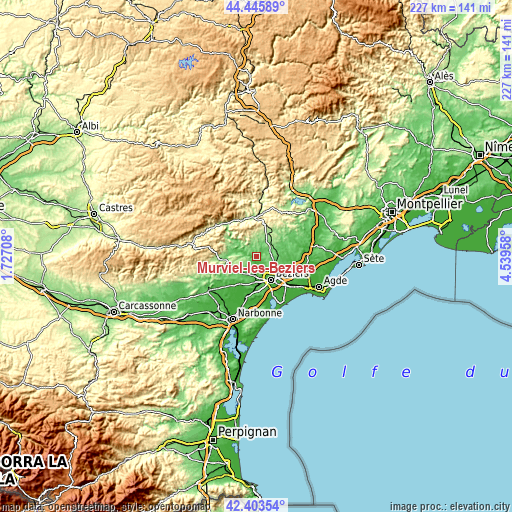 Topographic map of Murviel-lès-Béziers