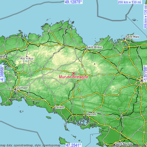 Topographic map of Mûr-de-Bretagne