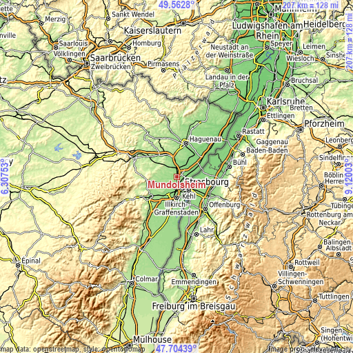 Topographic map of Mundolsheim
