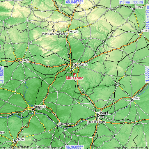 Topographic map of Mulsanne