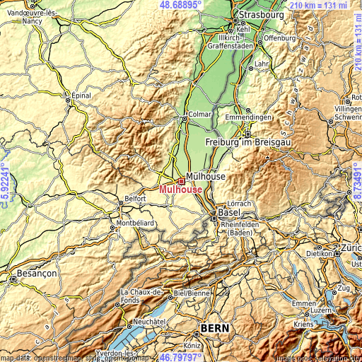 Topographic map of Mulhouse