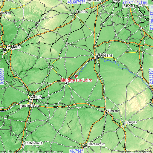 Topographic map of Muides-sur-Loire