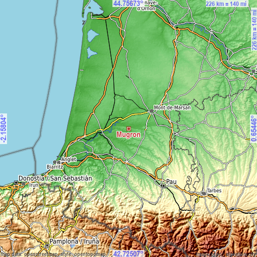 Topographic map of Mugron