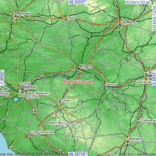 Topographic map of Mozé-sur-Louet