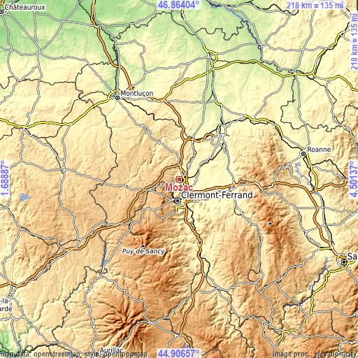 Topographic map of Mozac