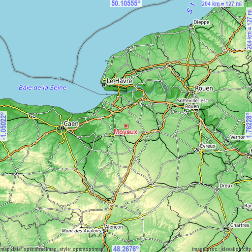 Topographic map of Moyaux